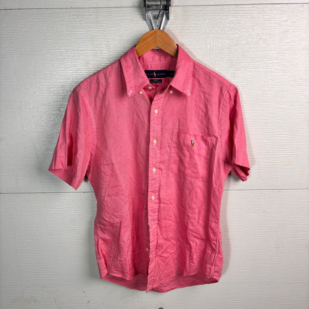 Polo Ralph Lauren Pink Chambray Oxford Short Sleeve Shirt Mens Medium